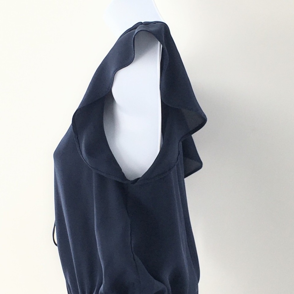 Everly Womens Romper Flutter Sleeves Elastic Waist Summer Tie Feminine Navy Sz - Picture 6 of 15